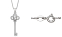 Belle de Mer Cultured Freshwater Pearl (6mm) & Cubic Zirconia Clover Key 18" Pendant Necklace in Sterling Silver